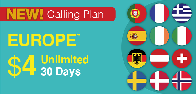 Call unlimtied to some European countries for 30 days with $4